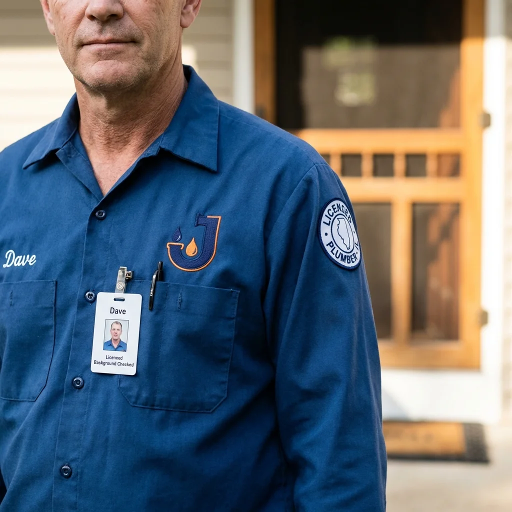 Licensed plumber showing ID badge in Orfordville, WI