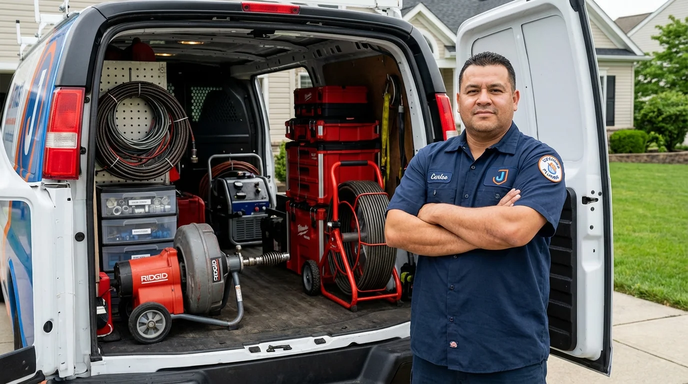 Professional drain cleaning equipment and Johns Plumbing LLC plumber in Orfordville