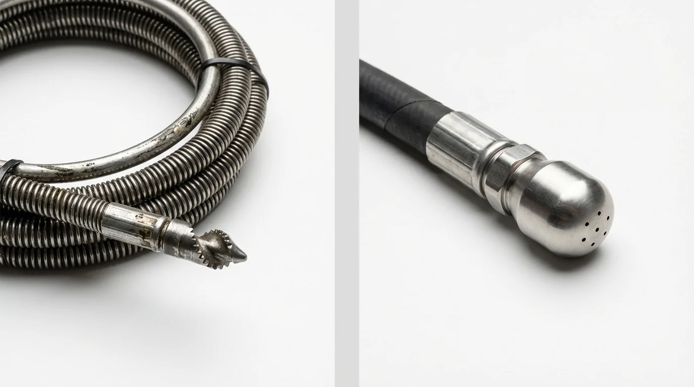 Drain snake cable and hydro jetting nozzle used for drain cleaning in Orfordville, WI