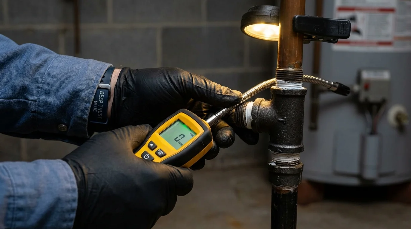Gas leak detection with electronic sniffer by Johns Plumbing LLC in Orfordville