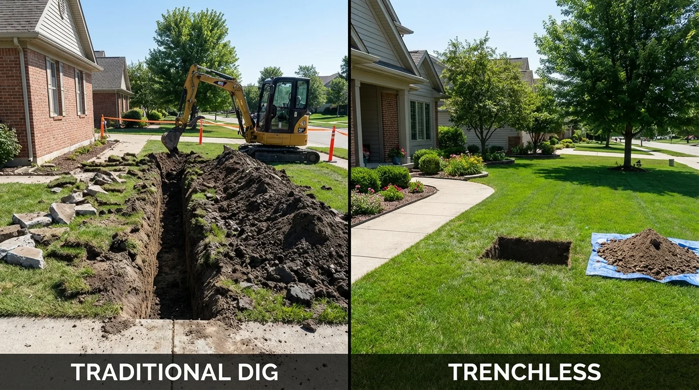 Trenchless sewer repair with minimal yard damage versus traditional excavation in Orfordville, WI